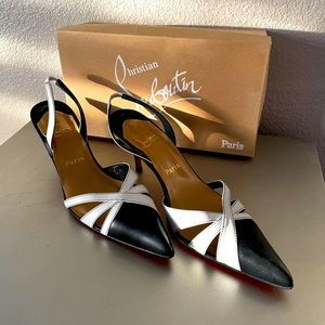 Louboutin Pardessus b/w kid heels